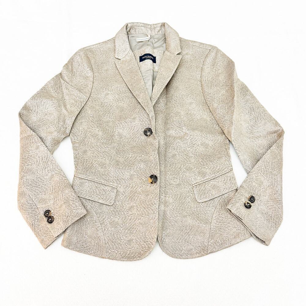 Piazza Sempione Gold Tetured Wool Silk 2-Button Blazer Metallic Size 42